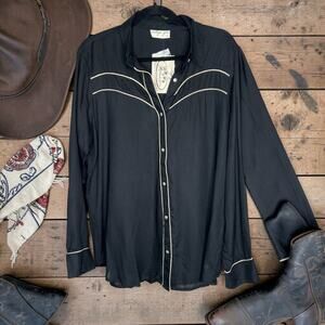 Vintage One Western Pearl Snap Blouse Black Cowgirl Shirt Size L NWT